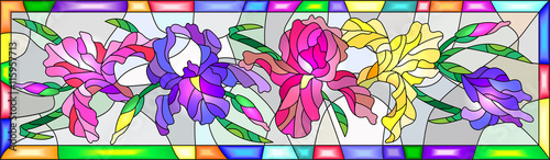 Dekoracja na wymiar  ilustracja-w-stylu-witrazu-z-kwiatami-pakami-i-liscmi-irysa