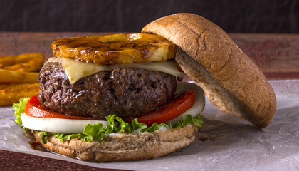 Hawaiian Cheeseburger with French Fries