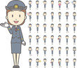 制服を着た駅員の女性vol.1（案内・指差し・笑顔など, 様々な表情やポーズのイラストをセット）