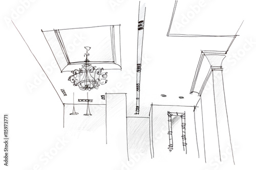 Architectural Freehand Drawing Of Ceiling Light Design At Home