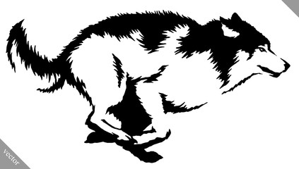 black and white paint draw wolf illustration