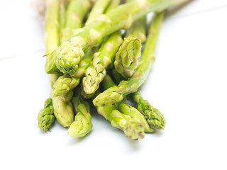 Organic asparagus on a white background