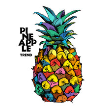 Bright Poster With Image Of A Pineapple Fruit. Vector Illustration.