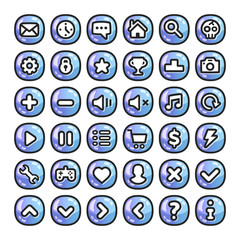 Poster - Game icons set. Great collection of shiny modern user interface, UI vector icons, buttons for games, websites, web and mobile apps. Vector illustration