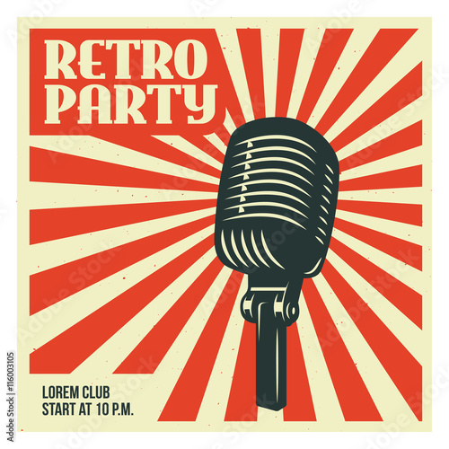 Dekoracja na wymiar  retro-party-plakat-szablon-ze-starym-mikrofonem-vintage-ilustracji-wektorowych