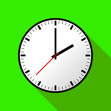 Clock icon, Vector illustration, flat design. Easy to use and edit. EPS10. Green background with shadow.