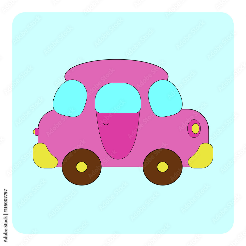Cartoon pink car on blue background. Vector illustration. Stock Vector ...