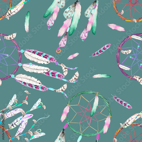 bezszwowy-wzor-z-dreamcatchers-i-piorkami-w-powietrzu-reka-rysujaca-w-akwareli