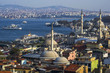 Panoramic view of Istanbul. Bridge, Mosque and Bosphorus. Istanbul, Turkey.