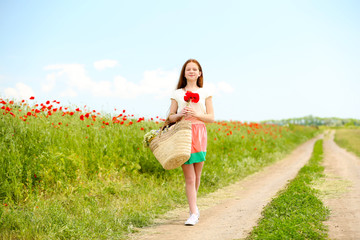 Sticker - Beautiful girl in poppy field