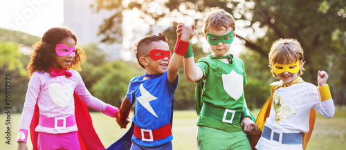 Cuadros en Lienzo Superheroes Kids Friends Playing Togetherness Fun Concept