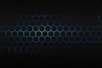 Wall Mural - black hexagon and red neon light