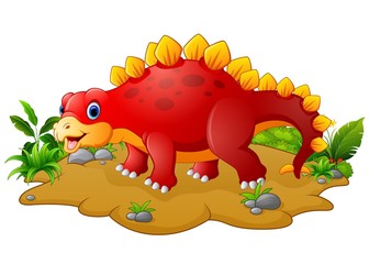 Sticker - Happy red dinosaur cartoon