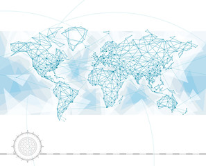 Poster - World map with global network connection lines.