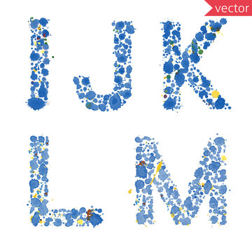 decorative letters I, J, K, L, M made from colorful drops and blots