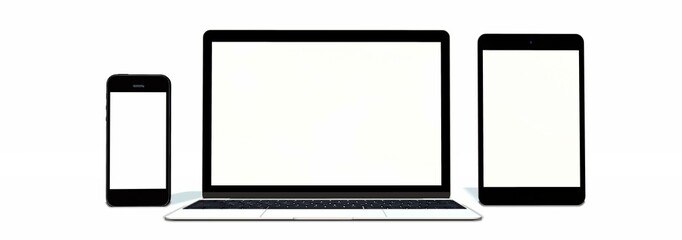 Wall Mural - realistic Monitor laptop tablet and phone set - isolated on white