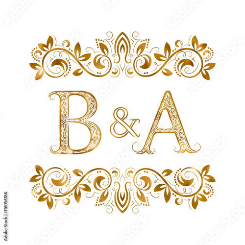 B&A vintage initials logo symbol. Letters B, A, ampersand surrounded by ...