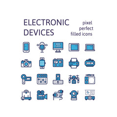 Filled outline icons set of ELECTRONIC DEVICES pictogram symbol collection