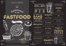 Restaurant Fast Food Cafe Menu Template Flyer Vintage Design Vector Illustration