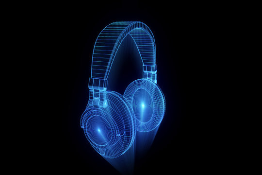 3D Headphone in Wireframe Hologram Style. Nice 3D Rendering
