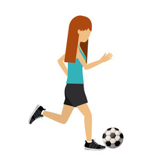 Sticker - female athlete practicing football soccer isolated icon design, vector illustration  graphic 