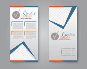 Wall Mural - Vector flyer and leaflet design. Set of two side brochure templates. Blue and orange color.