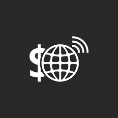 E-banking dollar wi-fi globe simple icon on background