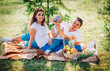 © nataliakabliuk - laid-back moment of family on summer picnic. Life portrait of father and son sitting together on the grass in summer evening sunset, dad and child resting on the plaid
