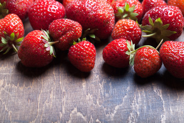 Wall Mural - Lots of fresh bright red strawberries. Selective focus. Shallow