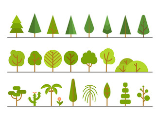 Poster - Different trees collection. Lineart design set