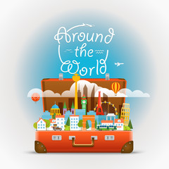 Poster - Dirrefent world famous sights. Vector travel illustration. Aroun