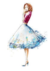 Watercolor fashion illustration, hand painted