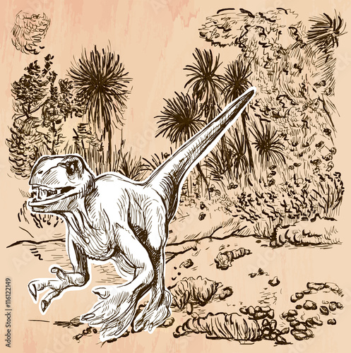 Naklejka na szybę Velociraptor - drapieżny prehistoryczny dinozaur 