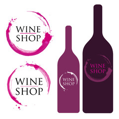 Creative Wine Logo Stain Set. Badges and labels elements for wine made with stains and splashes. Wine Bottle Design.