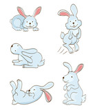Fototapeta Pokój dzieciecy - set of cute cartoon rabbits on white. vector