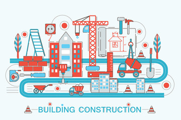 Poster - Modern Flat thin Line design Construction and architect building concept for web banner website, presentation, flyer and poster.