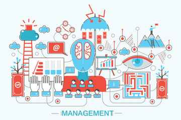 Aufkleber - Modern Flat thin Line design global managment concept for web banner website, presentation, flyer and poster