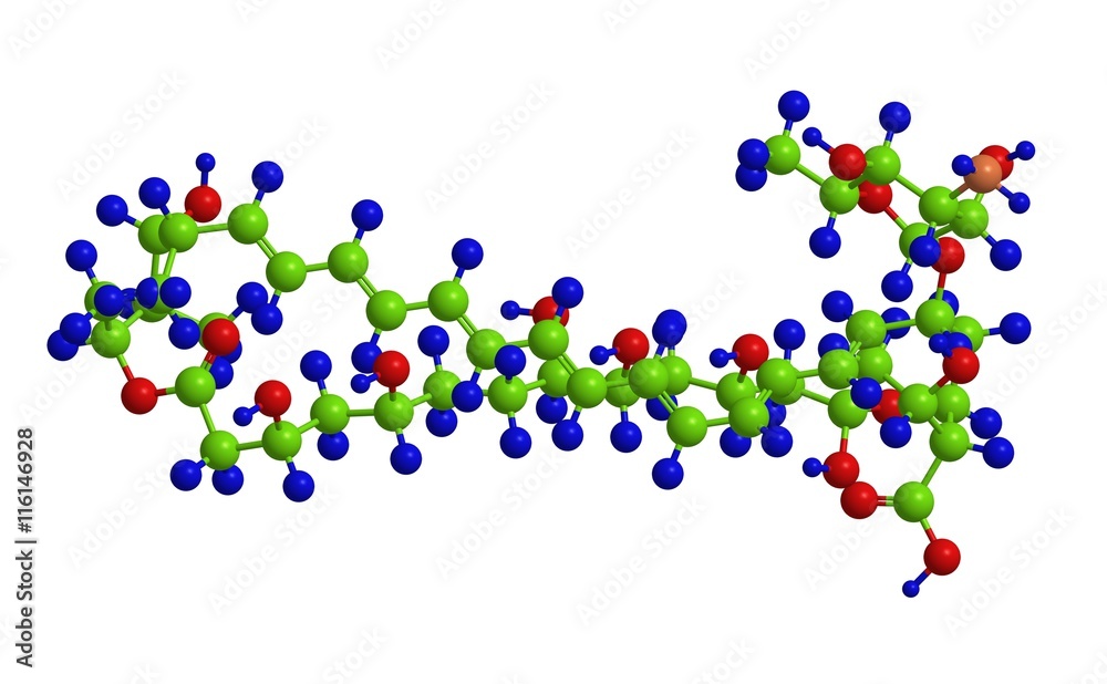 Molecular structure of Amphotericin B, 3D rendering Stock Illustration ...