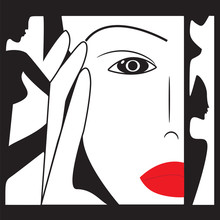 Women Face Masks Silhouette Black - White Abstract Art Vector Illustration Black Background