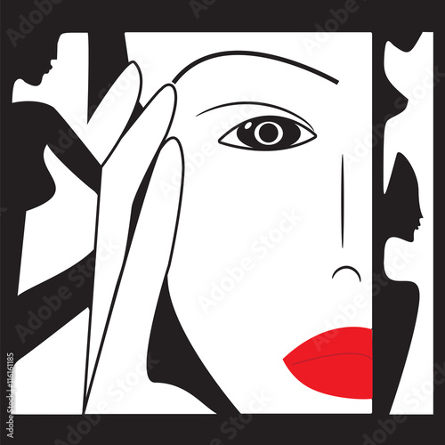 Women Face Masks Silhouette Black White Abstract Art Vector