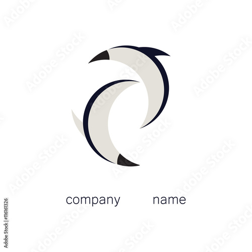 two dolphins logo abstract black and white graphic design element isolated modern vector
