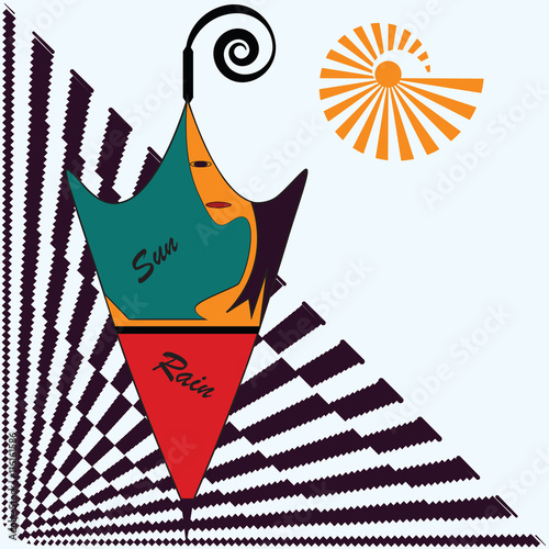 Umbrella Applique Women Face The Sun Symbolic Graphic Art