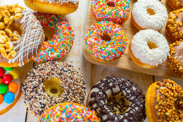 Donut. Sweet icing sugar food. Dessert colorful snack.