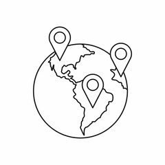 Poster - Globe and map pointers icon in outline style isolated vector illustration