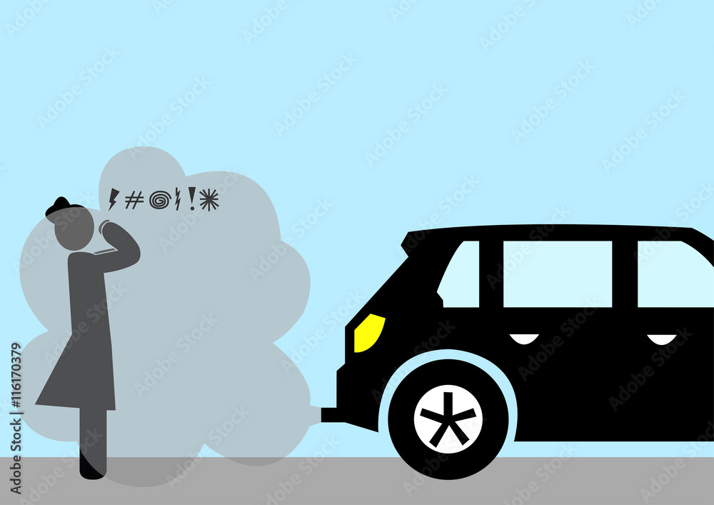 Illustration Autoabgase; Umweltverschmutzung; Schadstoffe; Einatmen ...