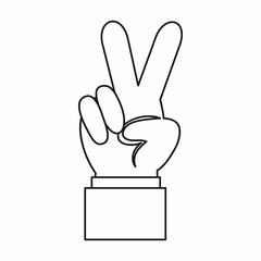 Poster - Hand with victory sign icon in outline style isolated vector illustration
