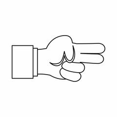 Poster - Hand showing two fingers icon in outline style isolated vector illustration