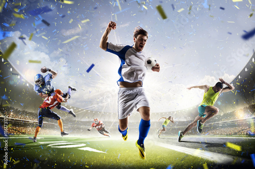  Plakaty sport  multi-sport-kolaz-pilka-nozna-futbol-amerykanski-i-bieganie
