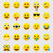 Set Of Emoticons Isolated On White Background. Smiley Icons