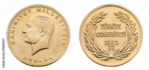 Turkish Gold Coin Back Ata Lira Isolated This Stock Photo And Turkish Gold Coin Back Ata Lira Isolated